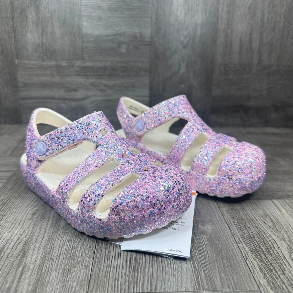 Crocs Fisherman Sandals Toddler C9 Pink Purple Glitter Sparkle NEW